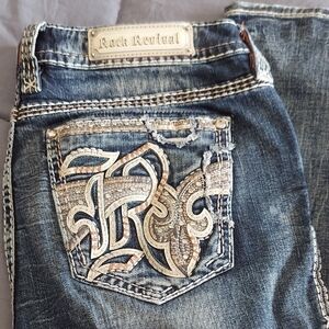 Rock Revival Distressed Blue Jeans